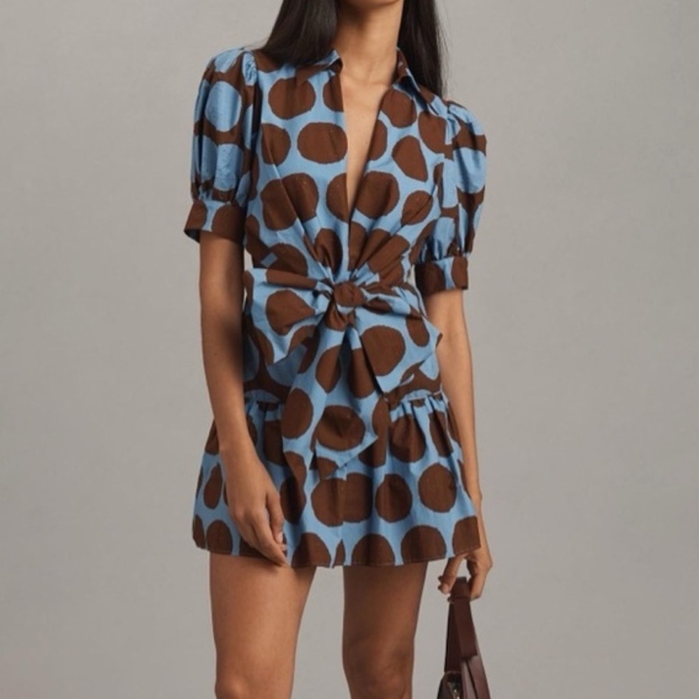 FARM Rio Blue and Brown Polka Dot Mini Dress